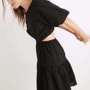 New Madewell Seersucker Puff Sleeve Cutout Mini Dress